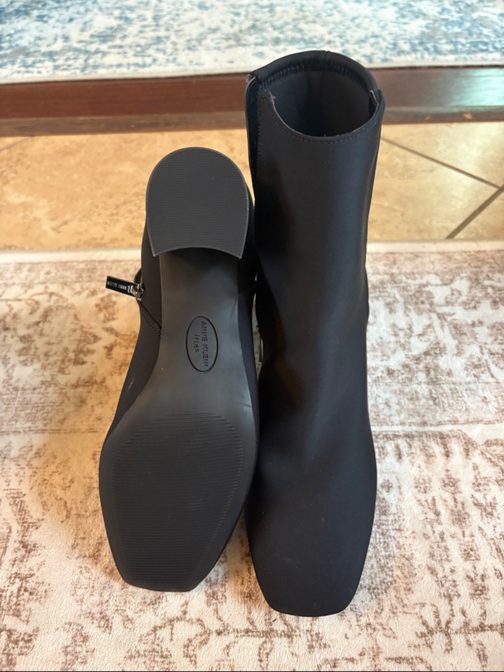 Anne Klein Black Stretch Sock Ankle Boots